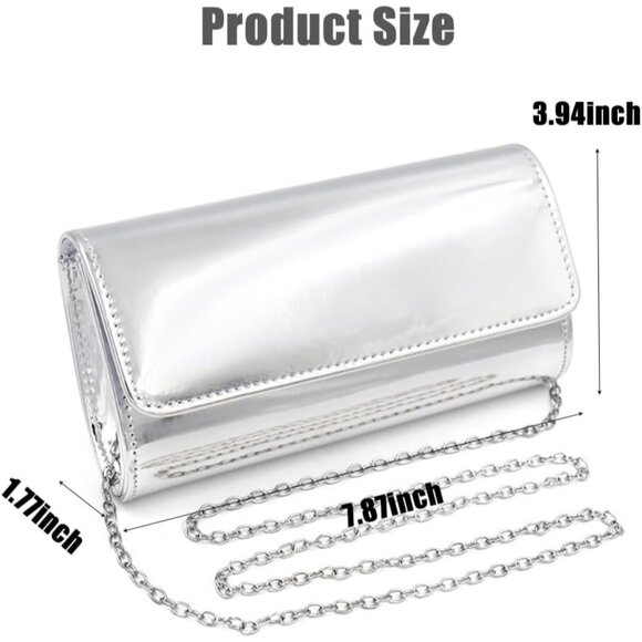 Silver Metallic Small Clutch Bag with Detachable Chain for Evening - Picture 6 of 6